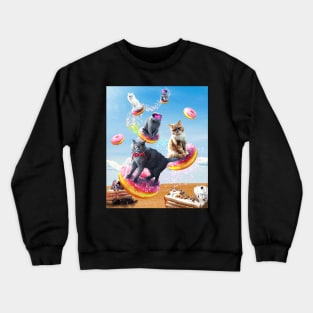 Cat Donut - Cats Riding Donuts Crewneck Sweatshirt